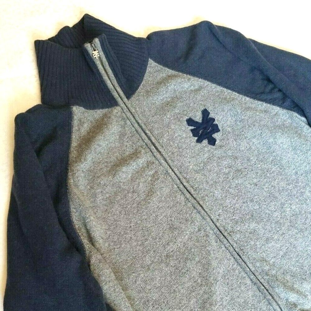 Rare Vintage Zoo York Spell Out Logo Wool Zip Up Sweater Men's XL Navy Blue/Gray